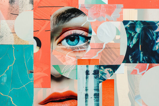 Abstract art collage of a young beautiful woman. Conceptual fashion art design in a modern style