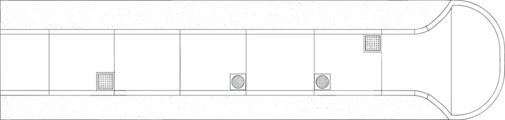 Wireframe road with manholes and drains, 3d render like transparent background blueprint for street. © Emongrapic