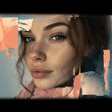 Abstract art collage of a young beautiful woman. Conceptual fashion art design in a modern style
