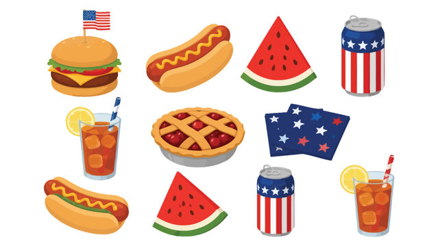 American summer food and drinks with patriotic elements