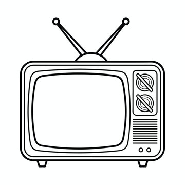 Retro Television Outline Icon Vintage TV Line Drawing Vector Illustration