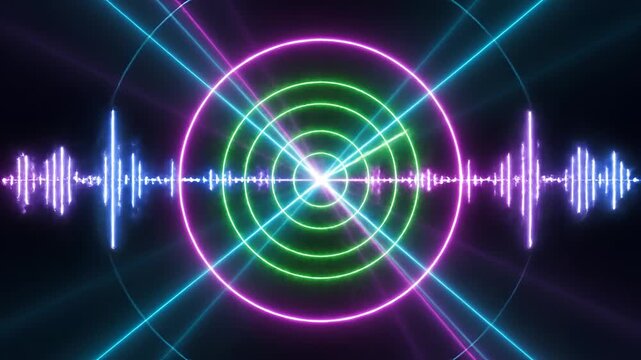 Abstract Neon Sound Wave and Radar Display Animation.