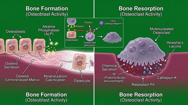 Bone Formation and Resorption Process Animation on Medical Green Screen Background