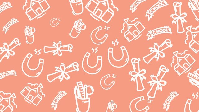 White icons float on warm peach background. Gifts, magnets, and candies form playful patterns. Vibrant, whimsical, and cheerful design for any fun project. Perfect for birthdays, promotions
