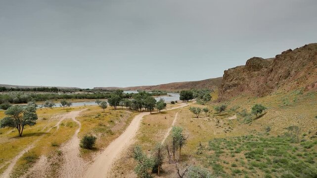 Aerial View of Ili River in South Kazakhstan