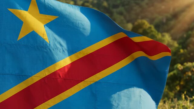 Congolese flag waving in nature