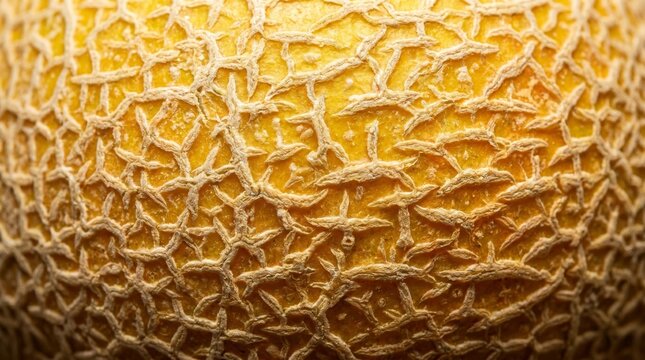 Detailed macro texture of a ripe cantaloupe melon rind