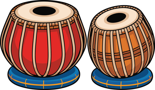 Pair of Indian Tabla Drums on Blue Cushions Indian drums musical instrument