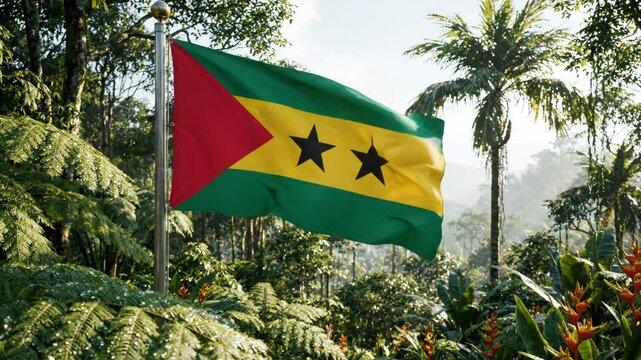 Flag in lush tropical forest