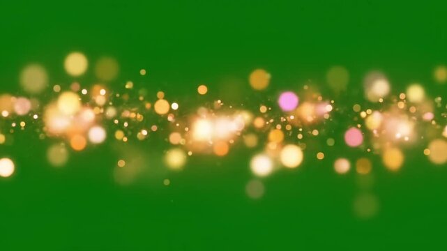 Warm glowing bokeh lights and particles horizontal stream animation over a keyable green screen backdrop