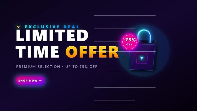 Neon Limited Time Offer Sale Banner with 75 Percent Discount