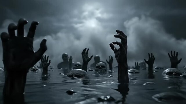 Undead Rising From Dark Water and Mist