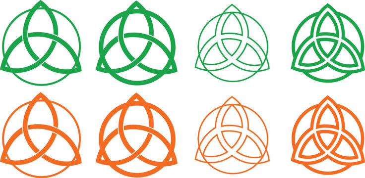 Ancient celtic trinity knot symbol icon set, containing high-quality traditional triquetra vector graphics in an isolated ethnic collection.