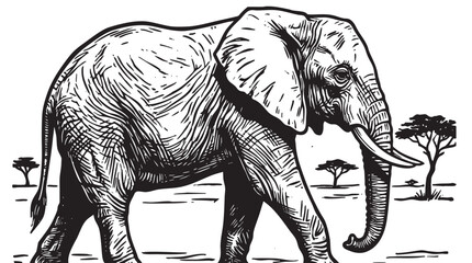 Black and white elephant illustration, safari animal, wildlife drawing, monochrome art © হরি চাঁদের চাঁদ