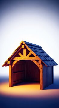A sturdy wooden shelter structure providing shade and protection from harsh weather elements, featuring a classic sloped roof design, outdoor, eaves, housing