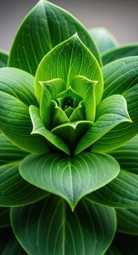Close view of an atypical floral form featuring robust green foliage and specialized leaf structures instead of standard vibrant, delicate petals, vibrant, leaf, chlorophyll