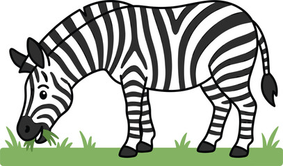 Cute cartoon zebra eating green grass vector illustration isolated on white background safari wild animal icon for kids © Limon