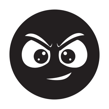 Angry face icon vector graphic with an evil, mischievous expression and a villainous smirk