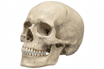 Anatomical Human Skull with Teeth and Mandible in Three Quarter View © md