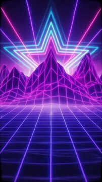 Neon Grid Landscape with Glowing Stars Animation