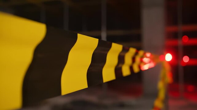 Yellow and Black Striped Barrier Tape with Red Lights