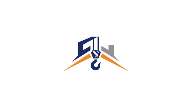 Minimalist construction crane and building roof logo icon.