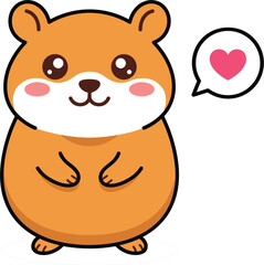 Fototapeta premium Cute hamster character vector illustration with love heart speech bubble in kawaii cartoon style isolated on white background