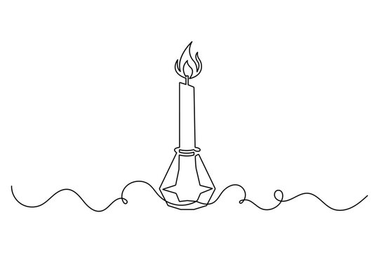 Candle in a geometric glass holder drawn in continuous line art style for modern concepts