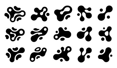 Fototapeta premium Futuristic Abstract Liquid Blob Geometry Vector Set Minimal Black Shapes White Background Design Pack