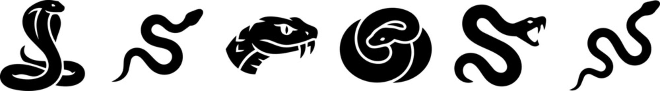 Snake and cobra silhouette icon collection