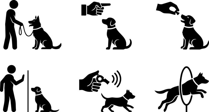 Dog training and pet care icons. Vector