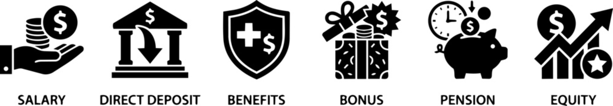 Employee benefits and finance icons. Vector