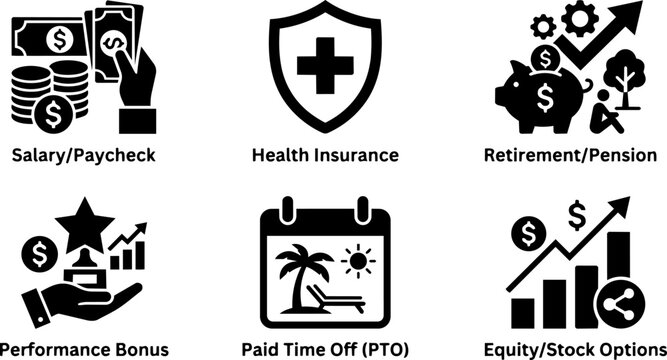 Employee benefits and finance icons