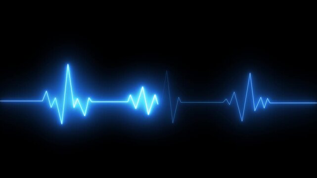 neon line Human heart with digital red and blue heart pulse line. Illustration of the heartbeat and pulse rate signal of an abstract neon energy. on dark background with. Heart health, concept
