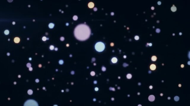 A slow dolly video glides through an infinite cosmic void, filled with sparkling stardust motes with cool blues, purples, and warm gold hues, creating a dreamlike ethereal ambiance