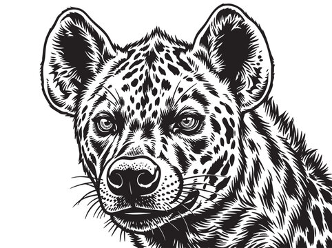 Black and white leopard head, wild animal portrait, vector illustration, spotted mammal