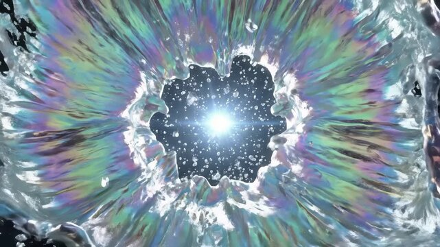 Iridescent Liquid Vortex Portal in Cosmic Space