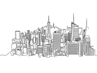 Obraz premium Continuous line drawing of a New York City skyline cityscape.