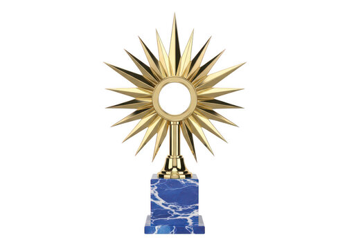 Golden sunburst spire with blue base and star pattern isolated on transparent background