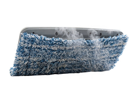 Steam mop head with microfiber cloth emitting steam isolated on transparent background