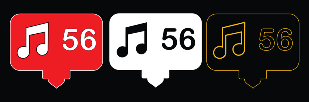 Collection of music notification icons with the number fifty six