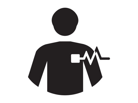 ECG heart rate monitor on a persons chest with electrode and cable attached to shoulder  health tracking