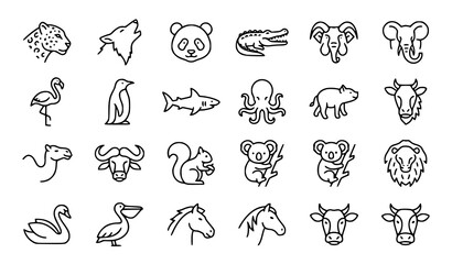 Simple Animal Outline Icon Collection with Wild and Sea Animal Vector Set © Songkari