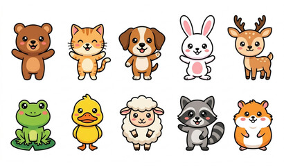 Fototapeta premium Cute Cartoon Animal Character Collection Kids Animal Vector Set
