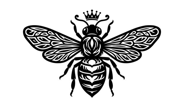 Queen Bee Vintage Engraving Style Black and White Illustration
