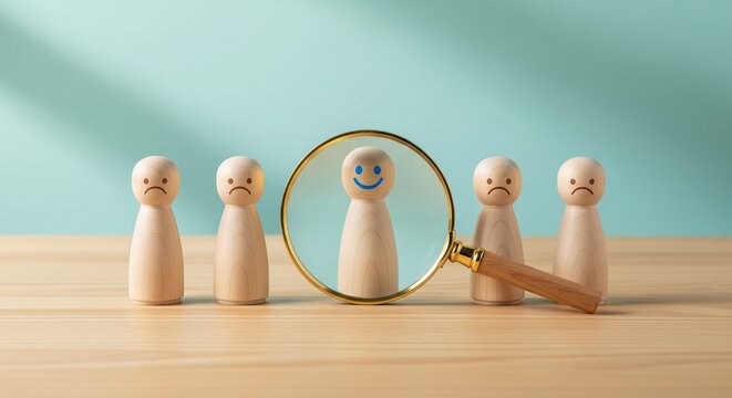 Looking for Happiness Concept with Wooden Figures