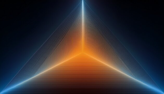 dark background with orange blue gradient central colorful triangle pyramid shape soft light glowing geometric abstract design for modern creative projects