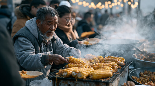 Elderly street vendor fans smoke away fr 4
