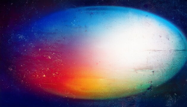 distressed scratched abstract gradient background white oval light at bottom left blending into light blue dark blue green yellow bright red upper right streak and purple tones full surface rand
