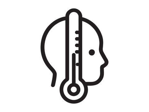 Head with thermometer icon fever temperature measurement  health concept